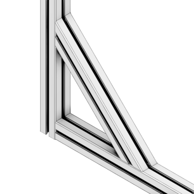 40-34545-1 MODULAR SOLUTIONS ALUMINUM GUSSET<br>45MM X 45MM DIAGONAL BRACE CUT AT A 45DEG ANGLE THAT CREATES STURDIER 90 DEG CONNECTIONS 360MM